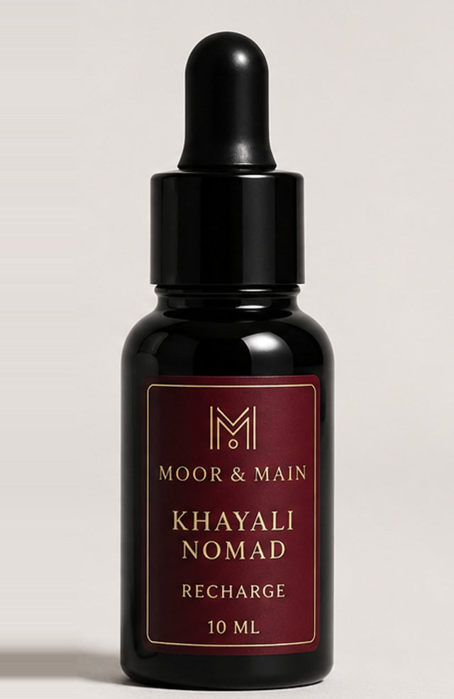 Recharge Khayali Nomad 10 ml, flacon noir et étiquette grenat et or